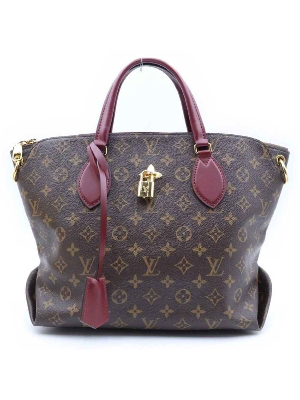 Louis Vuitton Monogram Flower Zipped Tote Bag MM Brown Leather